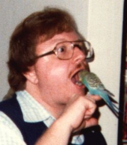Dick pretending to eat Spot